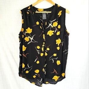 Chelsea And Theodore Yellow Flower Novelty Print Sleeveless Women's Blouse Tank